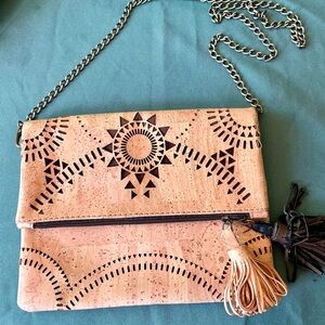 Cork Purse with stylish Tan and Brown Tassels Crossbody